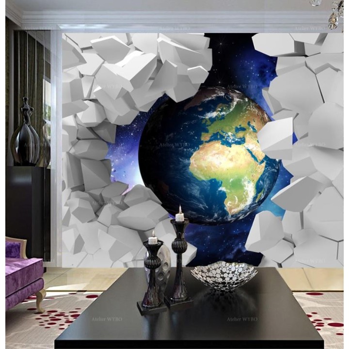 Décoration Intérieure Poster Géant Trompe l'Oeil 3D Univers la Terre