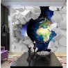 Papier peint trompe l'oeil 3D - La terre et univers vue depuis un mur cassé