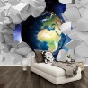 Papier peint trompe l'oeil 3D - La terre et univers vue depuis un mur cassé
