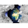Papier peint trompe l'oeil 3D - La terre et univers vue depuis un mur cassé