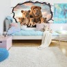 Tête de lit trompe l'œil 3D effet mur cassé - La famille lions dans la savane