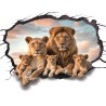 Tête de lit trompe l'œil 3D effet mur cassé - La famille lions dans la savane