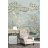 Citronnier dans jardin avec fleurs et oiseaux, ton vert pastel