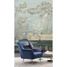 Citronnier dans jardin avec fleurs et oiseaux, ton vert pastel