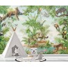 Papier peint chambre d'enfant animaux félin - Panthère, jaguar, puma et singes dans la jungle