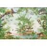 Papier peint chambre d'enfant animaux félin - Panthère, jaguar, puma et singes dans la jungle