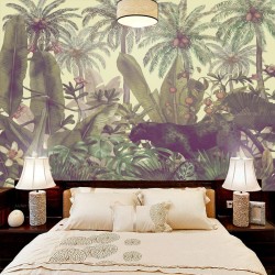 tête de lit XXL jungle fresque murale panoramique panthère noire