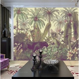 Poster géant XXL salon chambre jungle panthère noire et végétation