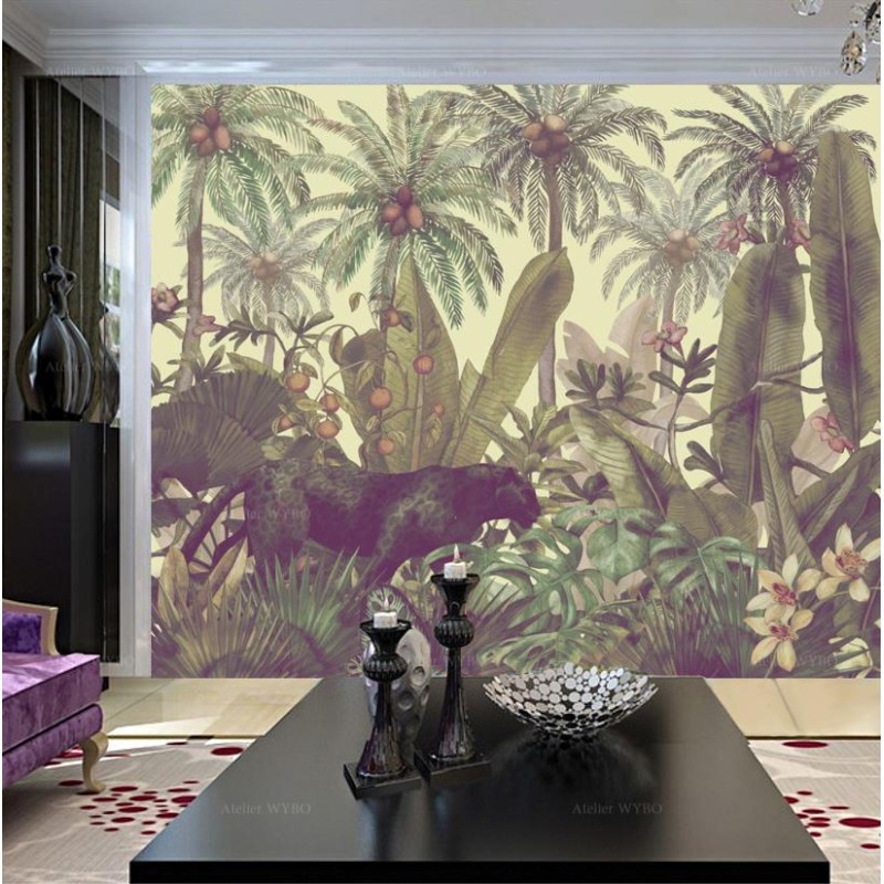 tête de lit XXL jungle fresque murale panoramique panthère noire