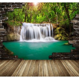 décoration murale trompe l'oeil effet 3D extension d'espace cascade dans la forêt tropicale