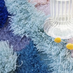 Tapis fait main design 3D abstrait, ton bleu, rose et beige - Mousses et lichens dans la montagne