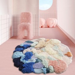 Tapis 3d couleur douce très décoratif velours épais en relief.