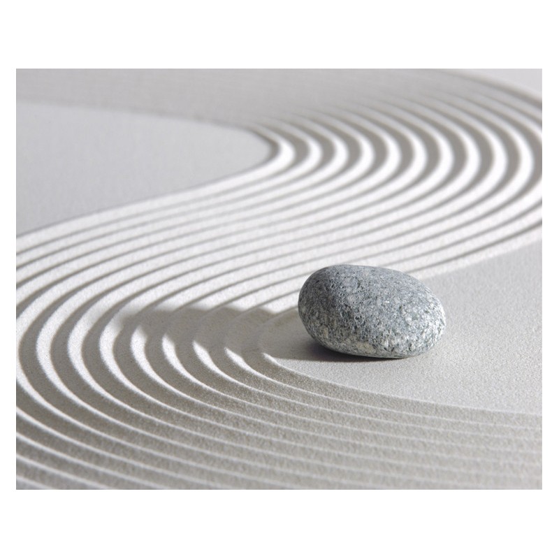 Tapis japonais zen trompe l'œil 3D - Le caillou sur sable blanc