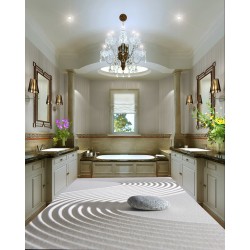 Tapis japonais zen trompe l'œil 3D - Le caillou sur sable blanc