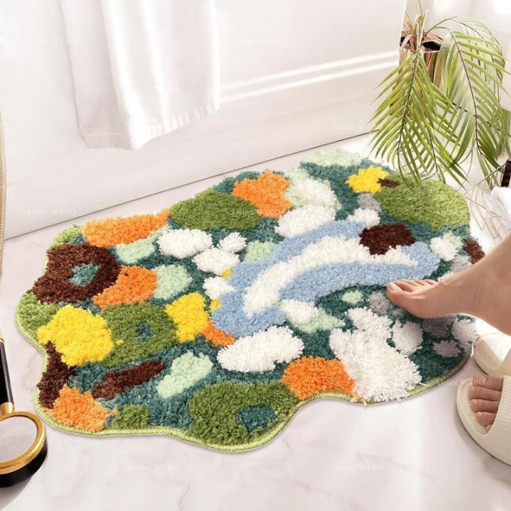 Tapis Coloré pour Salle de Bain et Descente de Lit Mousse et Lichen