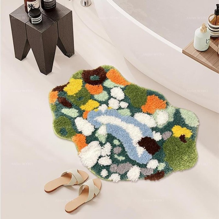 Tapis Coloré pour Salle de Bain et Descente de Lit Mousse et Lichen