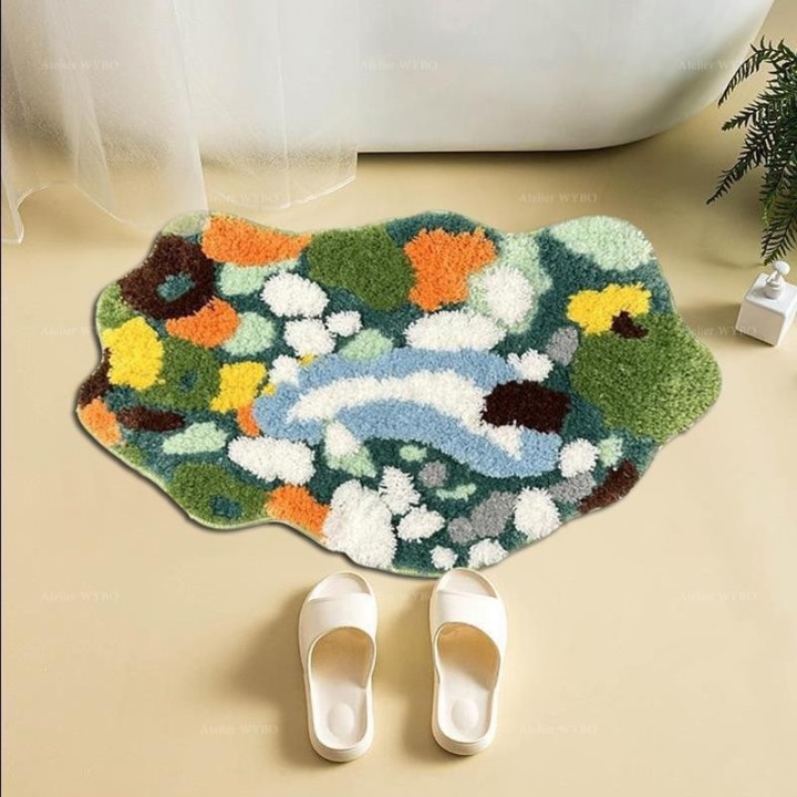 Tapis Coloré pour Salle de Bain et Descente de Lit Mousse et Lichen