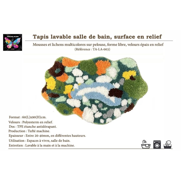 Tapis Coloré pour Salle de Bain et Descente de Lit Mousse et Lichen