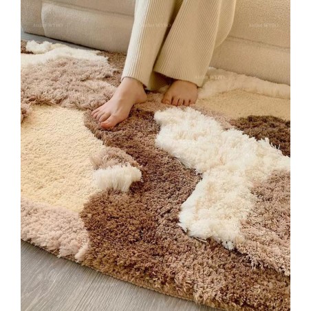 Tapis marron forme libre pour chambre descente de lit, velours épais en relif