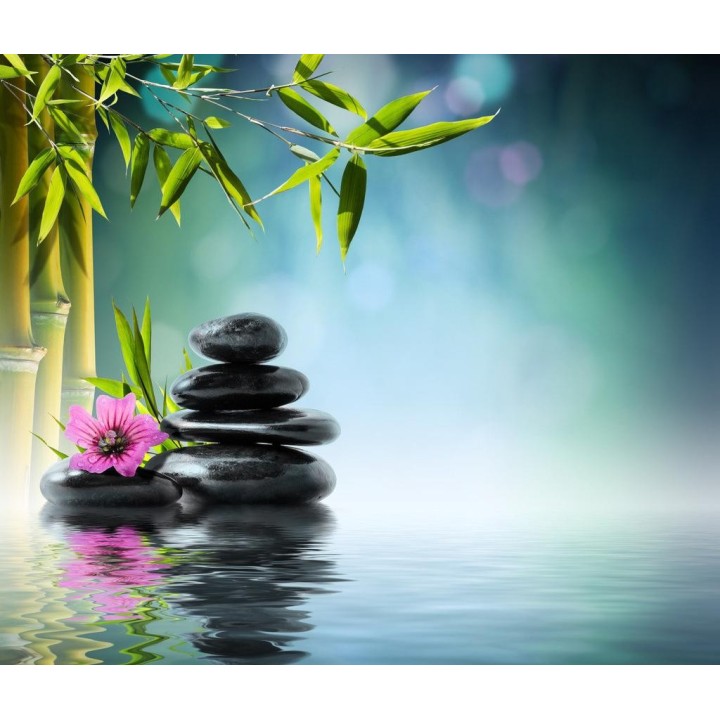 décor zen relaxe ambiance SPA papier peint personnalisé tapisserie numérique sur mesure les bambous au bord de l'eau