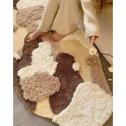 Tapis marron forme libre pour chambre descente de lit, velours épais en relif