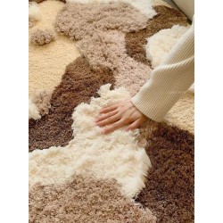 Tapis marron forme libre pour chambre descente de lit, velours épais en relif