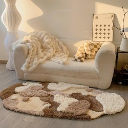 Tapis marron forme libre pour chambre descente de lit, velours épais en relif