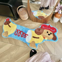 Tapis rétro dessin rigolo chien mécanique velours doux, lavable à la machine.
