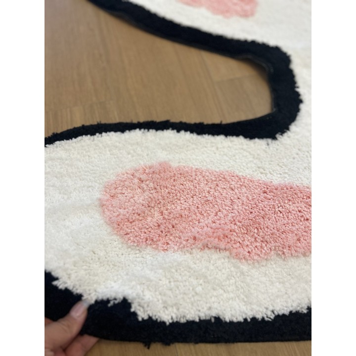 Tapis lapin oreilles roses, velours doux lavable à la machine.