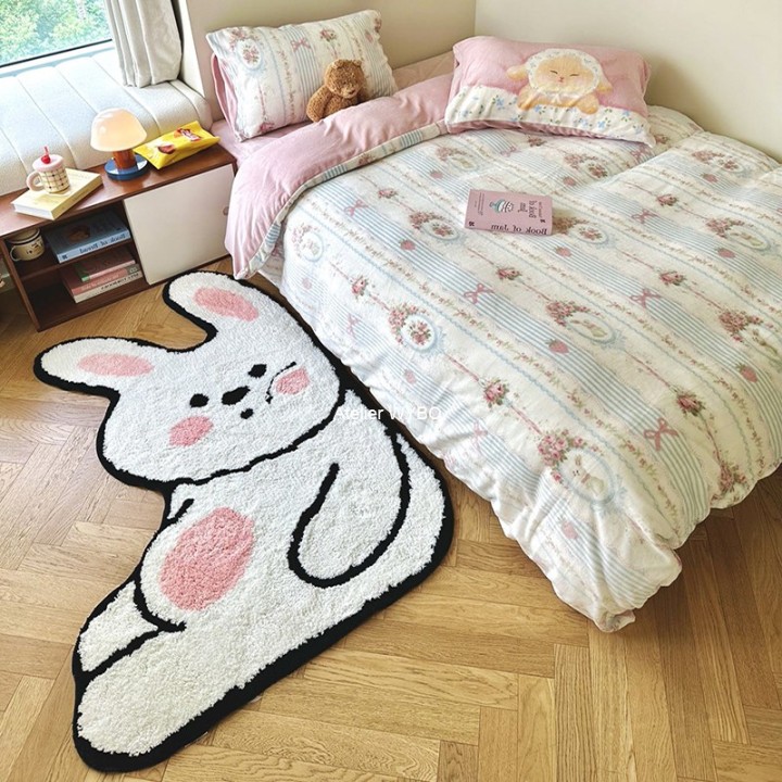 Tapis pour enfant lapin blanc descente de lit tout doux.