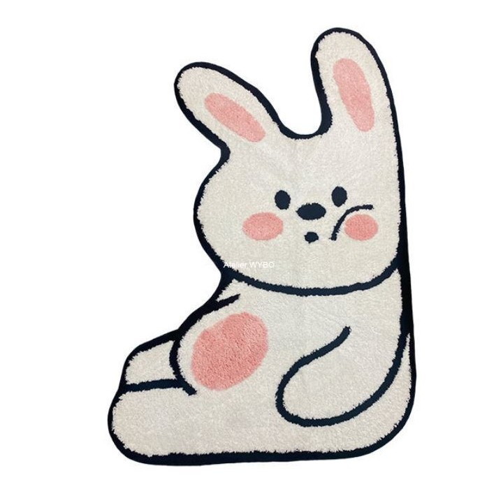 Tapis design pour enfant lapin blanc rigolo et curieux.