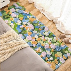 Tapis long descente de lit multicolore, velours épais en relief.