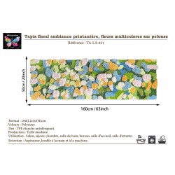 Tapis design moderne format rectangulaire long, motif paysage nature pelouse fleur.