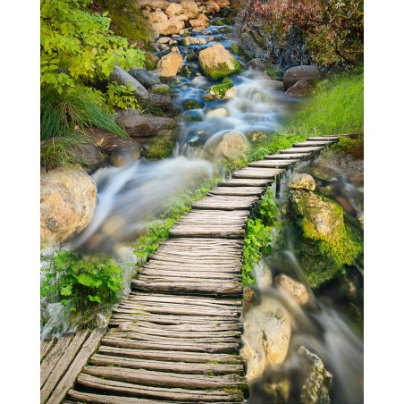 Revêtement de sol paysage - Petit pont en bois sur la rivière