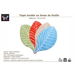 Tapis design nature en forme de feuille, couleur rouge, vert, bleu