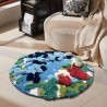 Tapis salon forme ronde design 3D récif marin en relief.