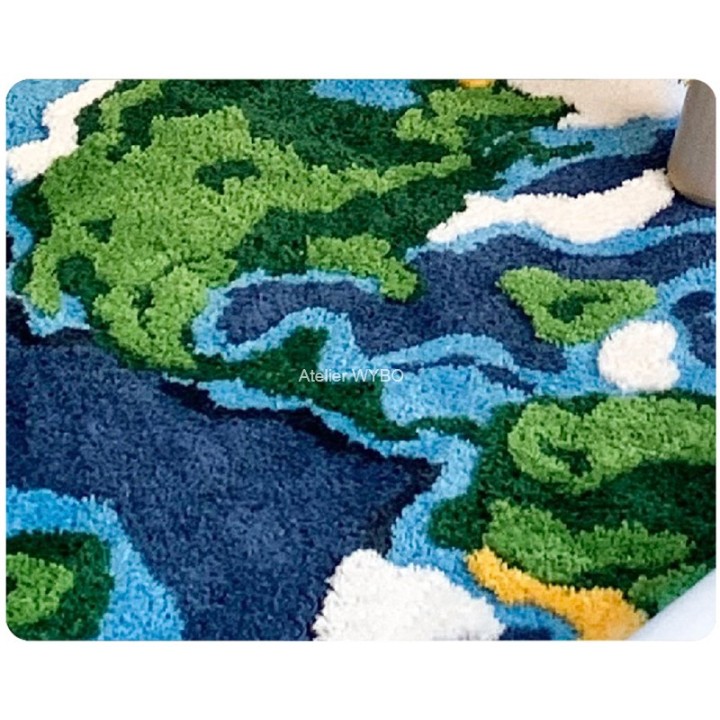 Tapis de créateur motif inspiré de la Terre, idéal pour salon, chambre, bureau ou espace détente.