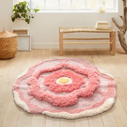 Tapis rose romantique en forme de fleur, velours épais en relief