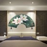 Décoration murale éventail asiatique – Lotus rose et feuilles vertes, chambre zen japonaise.