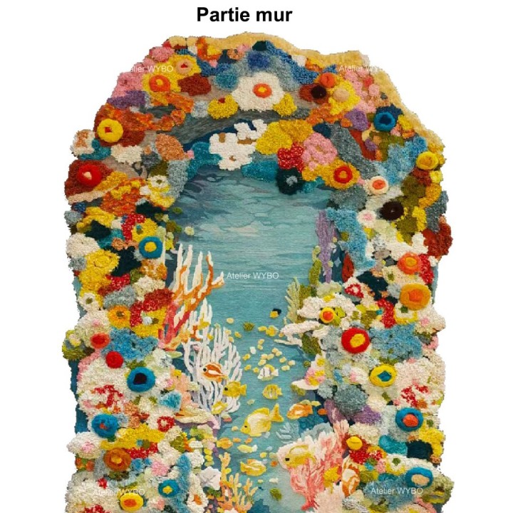 Création de tapis tufté artistique, décor mural oeuvre textile, ambiance décorative unique.