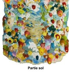 Tapis contemporain en laine, soie et textile haut de gamme, univers fond marin mystérieux.