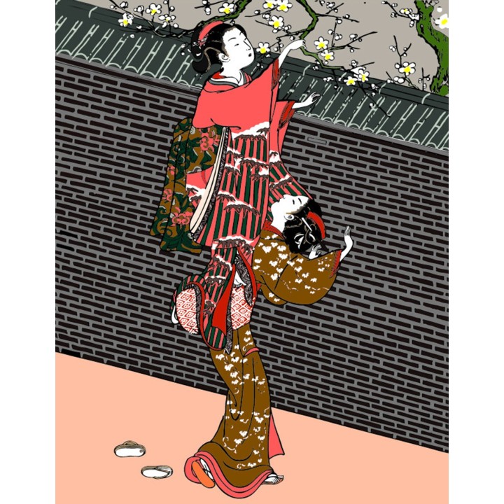 Papier peint japonais sur mesure cueillir les fleurs en printemps