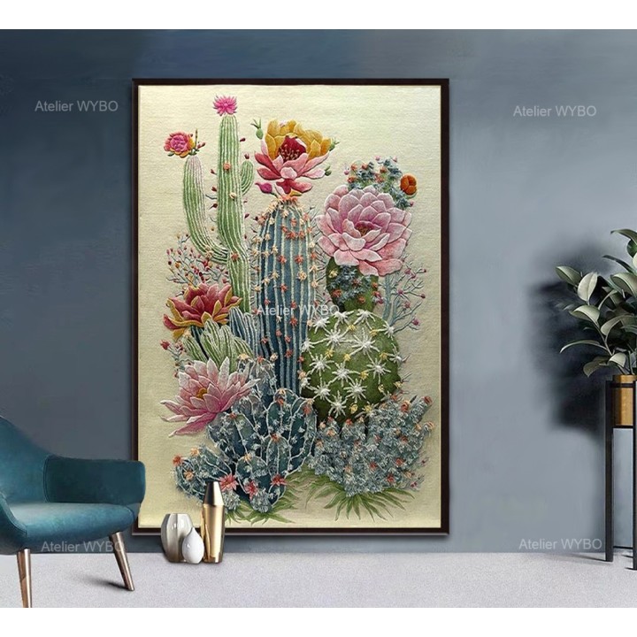 Offrez à votre intérieur une signature décorative particulière avec ce tapis d'artiste aux cactus fleuris.