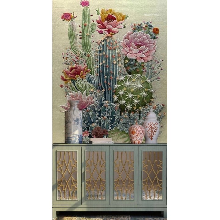 Inspirée de l’univers botanique, composition délicate de la structure graphique des cactus et la douceur de fleurs pastel.