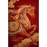 Tapis rouge doré surface sculptée en relief – Le Cheval Auspicieux, Poésie des Nuages