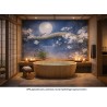 Salle de bain évasion japonaise avec panneau mural panoramique Sakura, entre poésie lunaire et élégance intemporelle.