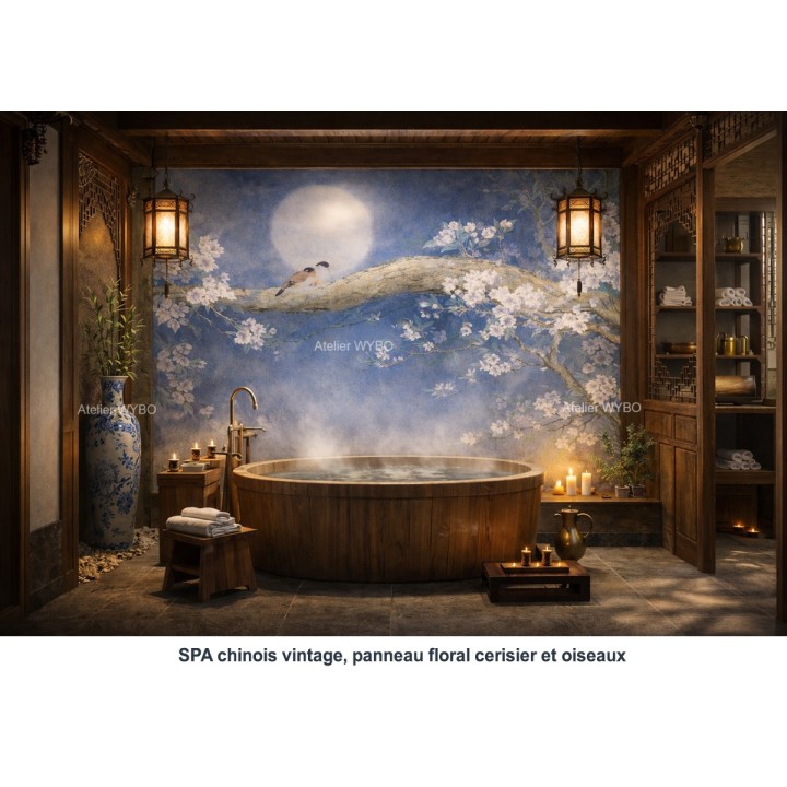 Entre lanternes et bois précieux, ce panorama étanche transforme la salle de bain en détente aux accents asiatiques.