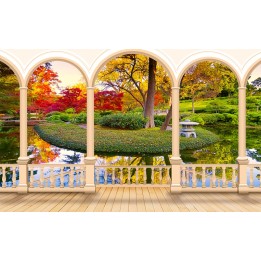 papier peint paysage trompe l'oeil effet 3D extension d'espace jardin traditionnel japonais