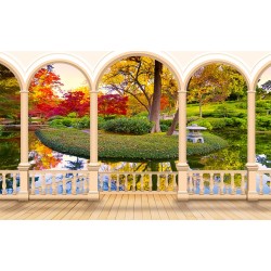 Paysage trompe l'œil effet 3D - Jardin traditionnel japonais - Extension d'espace