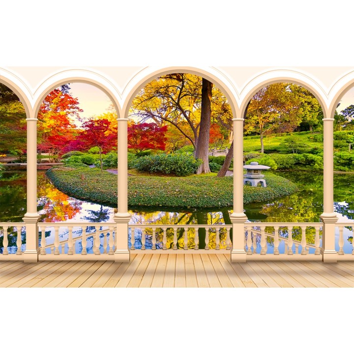 papier peint paysage trompe l'oeil effet 3D extension d'espace jardin traditionnel japonais